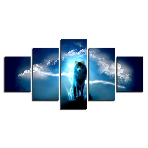 Night Wolf 5 Piece HD Multi Panel Canvas Wall Art Frame - Original Frame