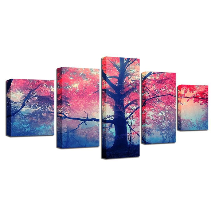 Red Maple 5 Piece HD Multi Panel Canvas Wall Art Frame - Original Frame