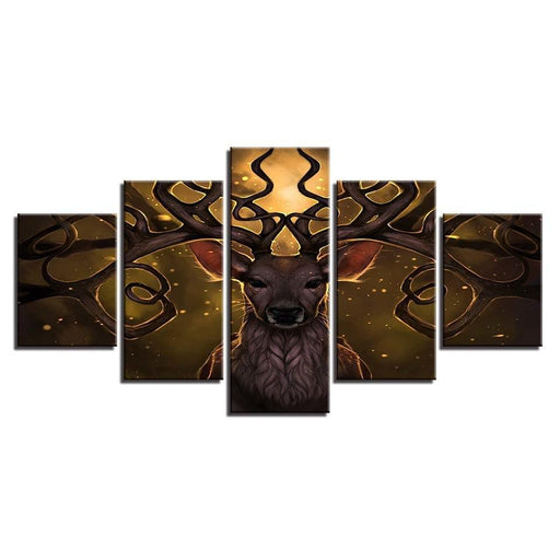 Long Horned Deer Bucks 5 Piece HD Multi Panel Canvas Wall Art Frame - Original Frame