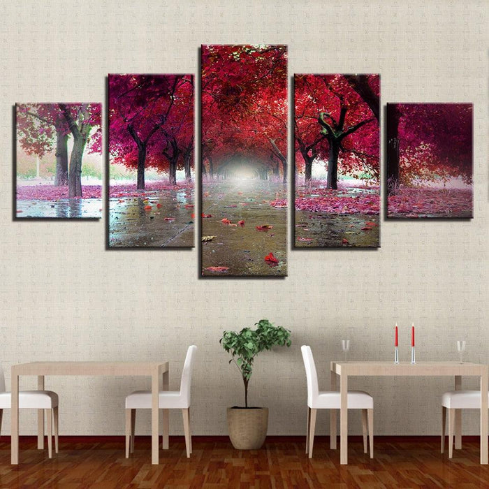 Purple Red Trees 5 Piece HD Multi Panel Canvas Wall Art - Original Frame