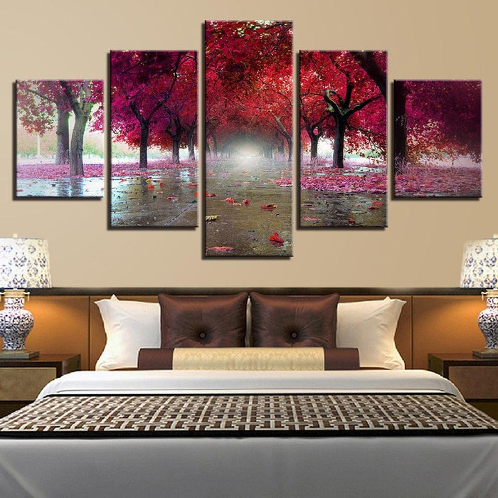 Purple Red Trees 5 Piece HD Multi Panel Canvas Wall Art - Original Frame