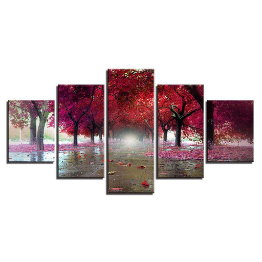 Purple Red Trees 5 Piece HD Multi Panel Canvas Wall Art - Original Frame