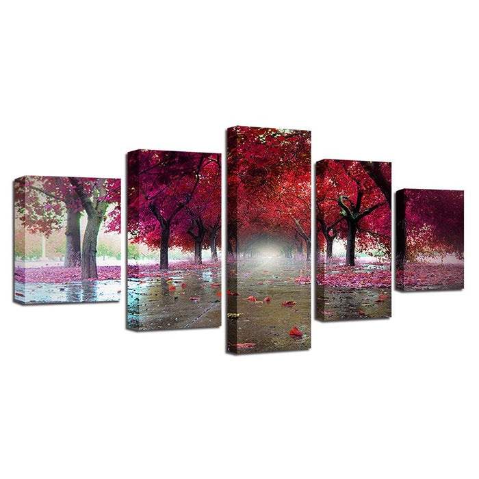 Purple Red Trees 5 Piece HD Multi Panel Canvas Wall Art - Original Frame