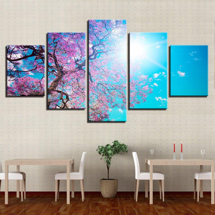 Cherry Blossoms 5 Piece HD Multi Panel Canvas Wall Art Frame