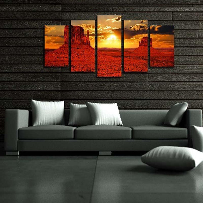 Sunset Scenery 5 Piece HD Multi Panel Canvas Wall Art Frame - Original Frame