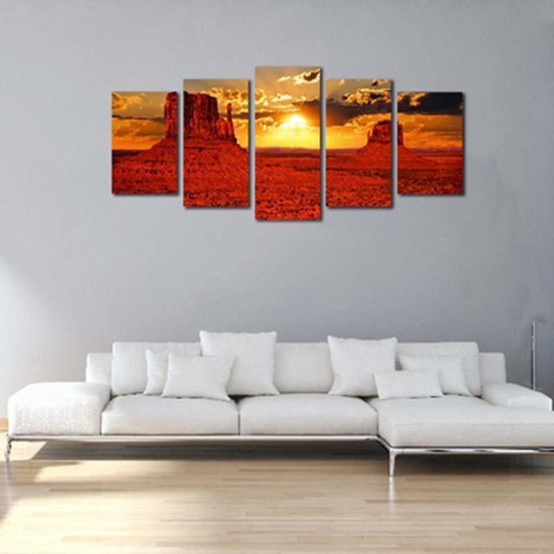 Sunset Scenery 5 Piece HD Multi Panel Canvas Wall Art Frame - Original Frame