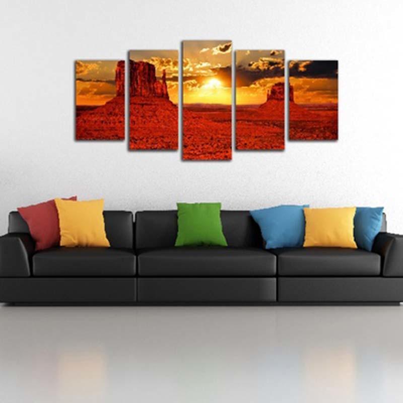 Sunset Scenery 5 Piece HD Multi Panel Canvas Wall Art Frame - Original Frame