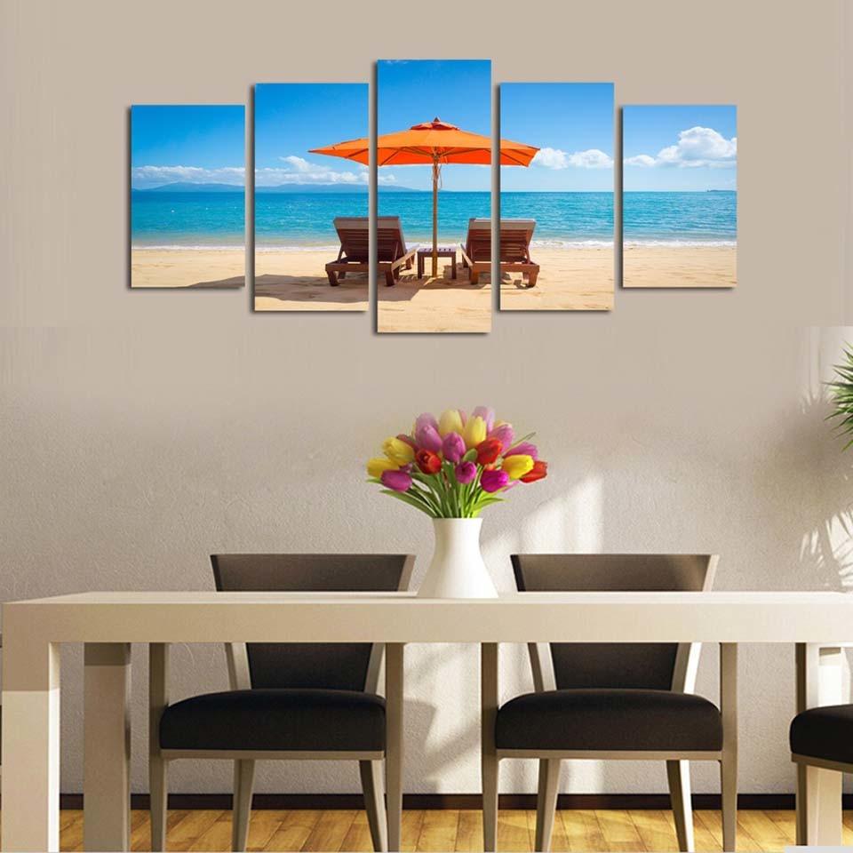 Beach Time With Family 5 Piece HD Multi Panel Canvas Wall Art Frame - Original Frame