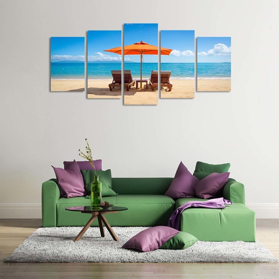Beach Time With Family 5 Piece HD Multi Panel Canvas Wall Art Frame - Original Frame