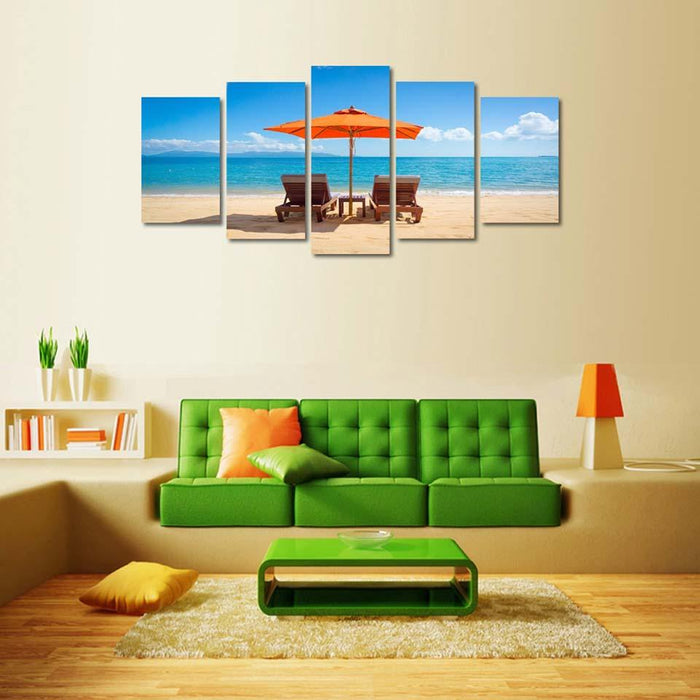 Beach Time With Family 5 Piece HD Multi Panel Canvas Wall Art Frame - Original Frame