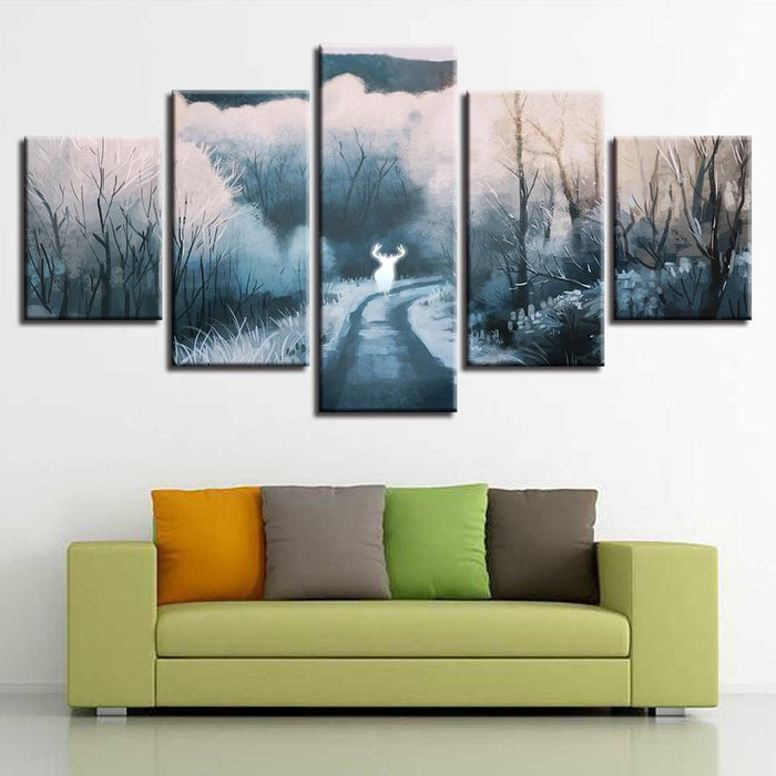 Glowing Deer 5 Piece HD Multi Panel Canvas Wall Art Frame - Original Frame