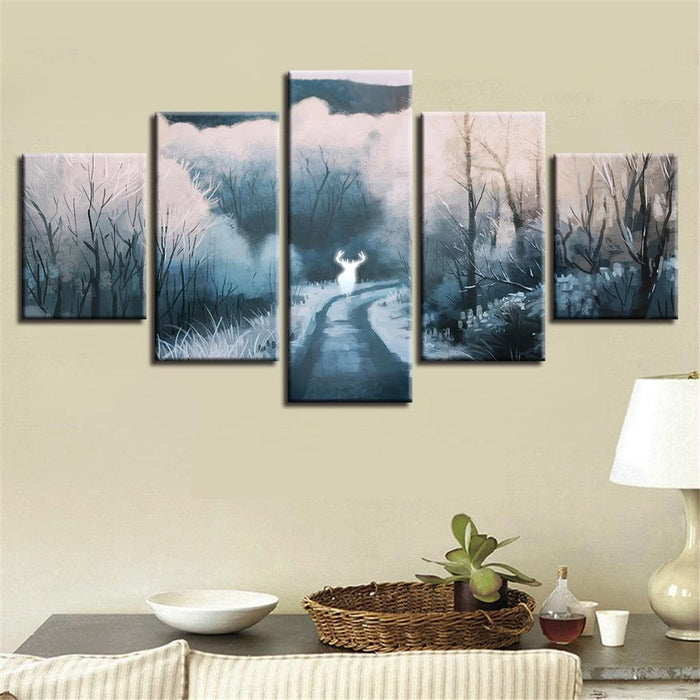 Glowing Deer 5 Piece HD Multi Panel Canvas Wall Art Frame - Original Frame