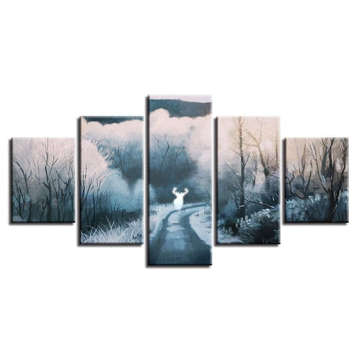 Glowing Deer 5 Piece HD Multi Panel Canvas Wall Art Frame - Original Frame