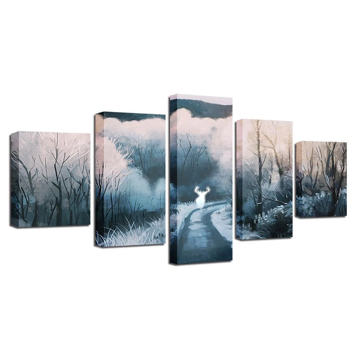 Glowing Deer 5 Piece HD Multi Panel Canvas Wall Art Frame - Original Frame