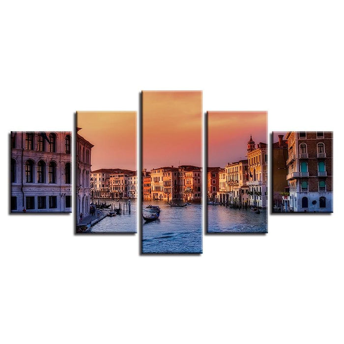 Venice Water City Building Landscape 5 Piece HD Multi Panel Canvas Wall Art Frame - Original Frame