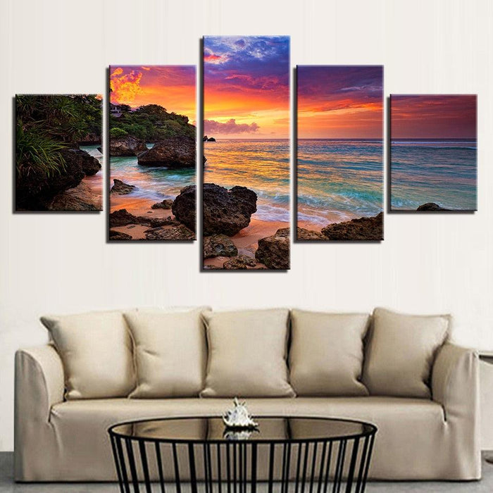 Sunset Glow 5 Piece HD Multi Panel Canvas Wall Art Frame
