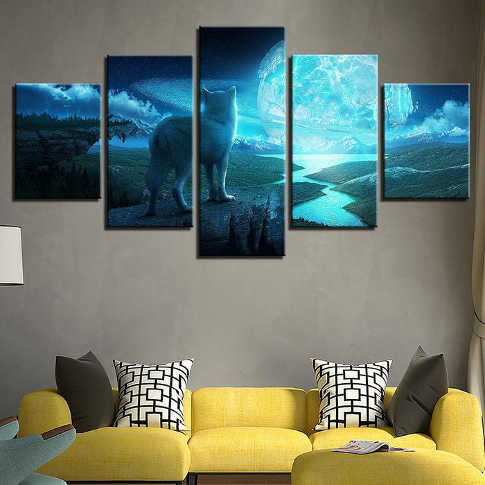 Full Moon Night 5 Piece HD Multi Panel Canvas Wall Art Frame - Original Frame