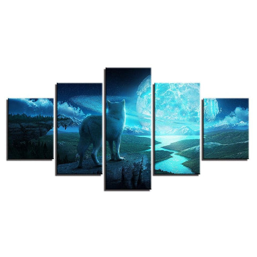 Full Moon Night 5 Piece HD Multi Panel Canvas Wall Art Frame - Original Frame