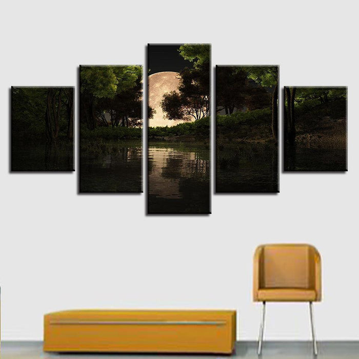 Moon Forest 5 Piece HD Multi Panel Canvas Wall Art Frame - Original Frame