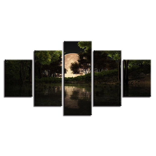 Moon Forest 5 Piece HD Multi Panel Canvas Wall Art Frame - Original Frame