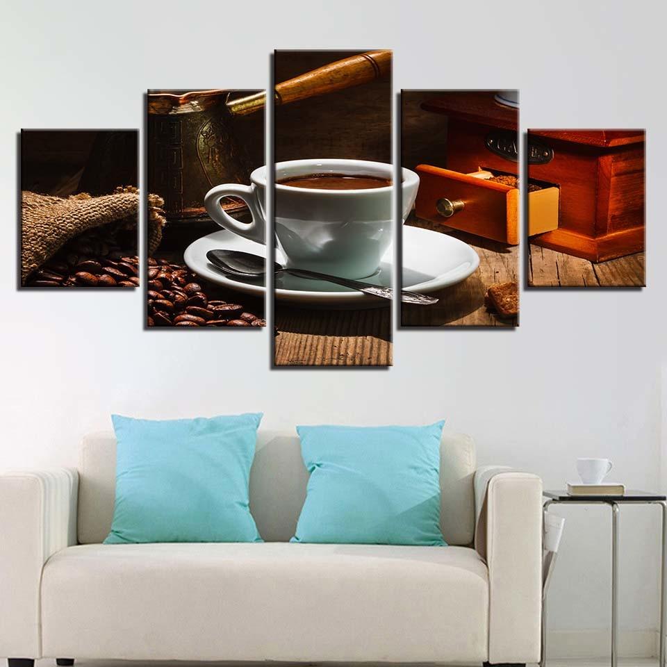Coffee Delight 5 Piece HD Multi Panel Canvas Wall Art Frame - Original Frame