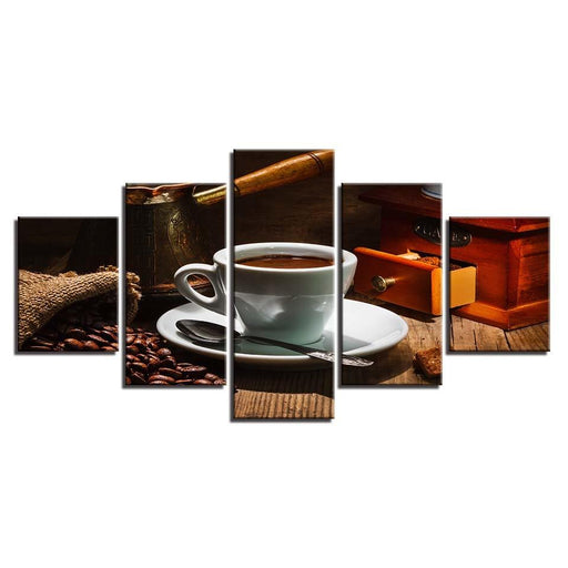 Coffee Delight 5 Piece HD Multi Panel Canvas Wall Art Frame - Original Frame