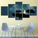 Moon Star Steep Cliff Trees 5 Piece HD Multi Panel Canvas Wall Art Frame - Original Frame