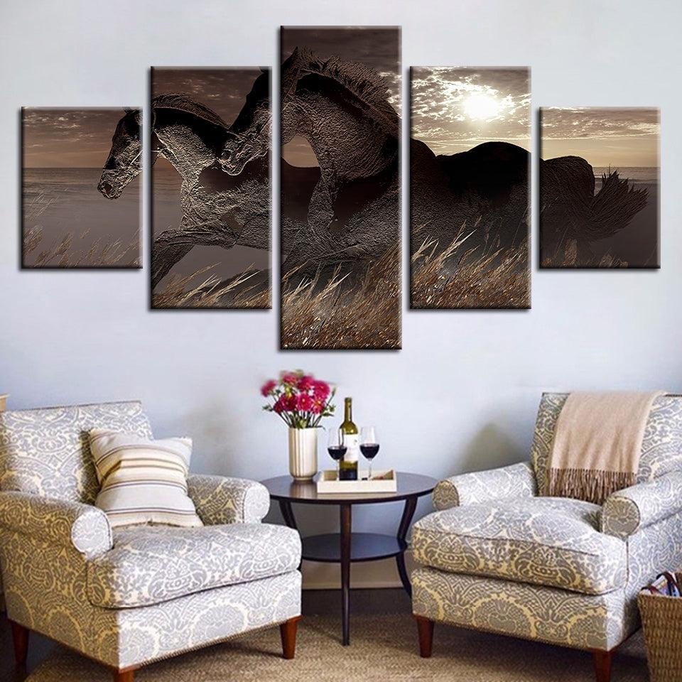 Abstract Racing Horses 5 Piece HD Multi Panel Canvas Wall Art Frame - Original Frame