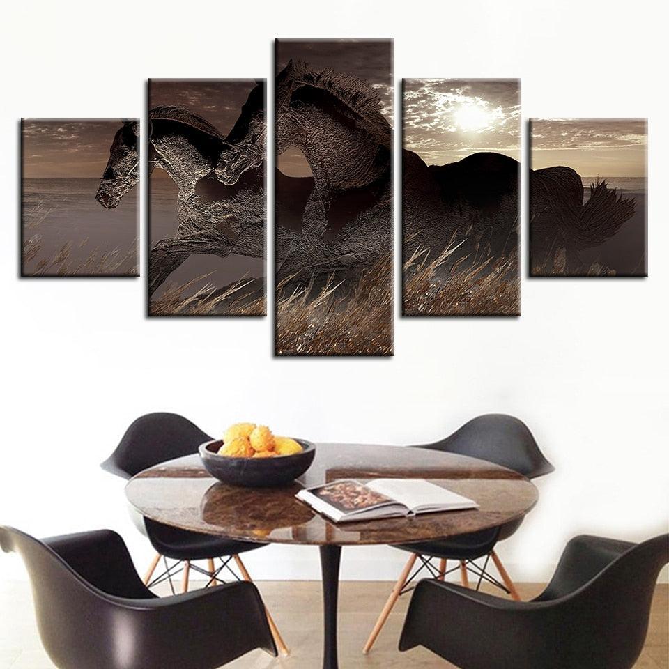 Abstract Racing Horses 5 Piece HD Multi Panel Canvas Wall Art Frame - Original Frame