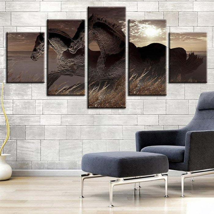 Abstract Racing Horses 5 Piece HD Multi Panel Canvas Wall Art Frame - Original Frame