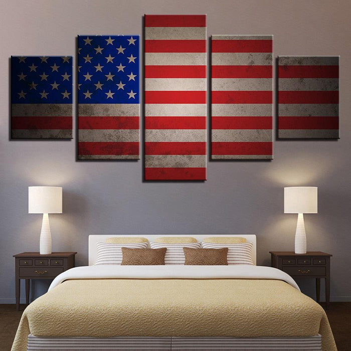Retro American Flag 5 Piece HD Multi Panel Canvas Wall Art Frame
