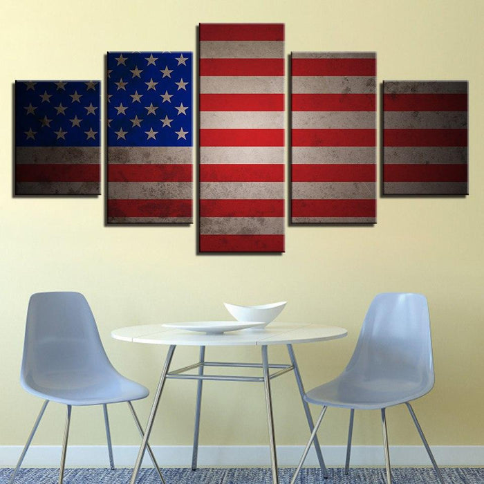 Retro American Flag 5 Piece HD Multi Panel Canvas Wall Art Frame