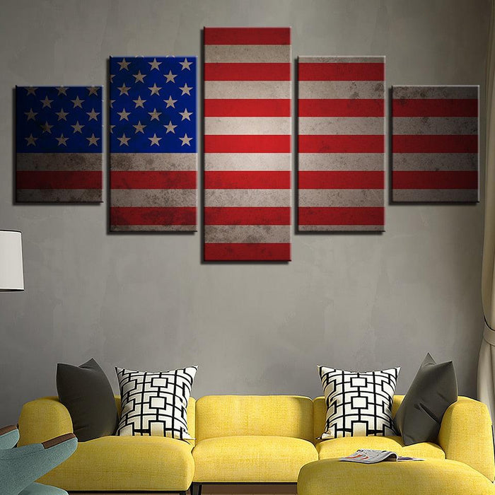 Retro American Flag 5 Piece HD Multi Panel Canvas Wall Art Frame - Original Frame