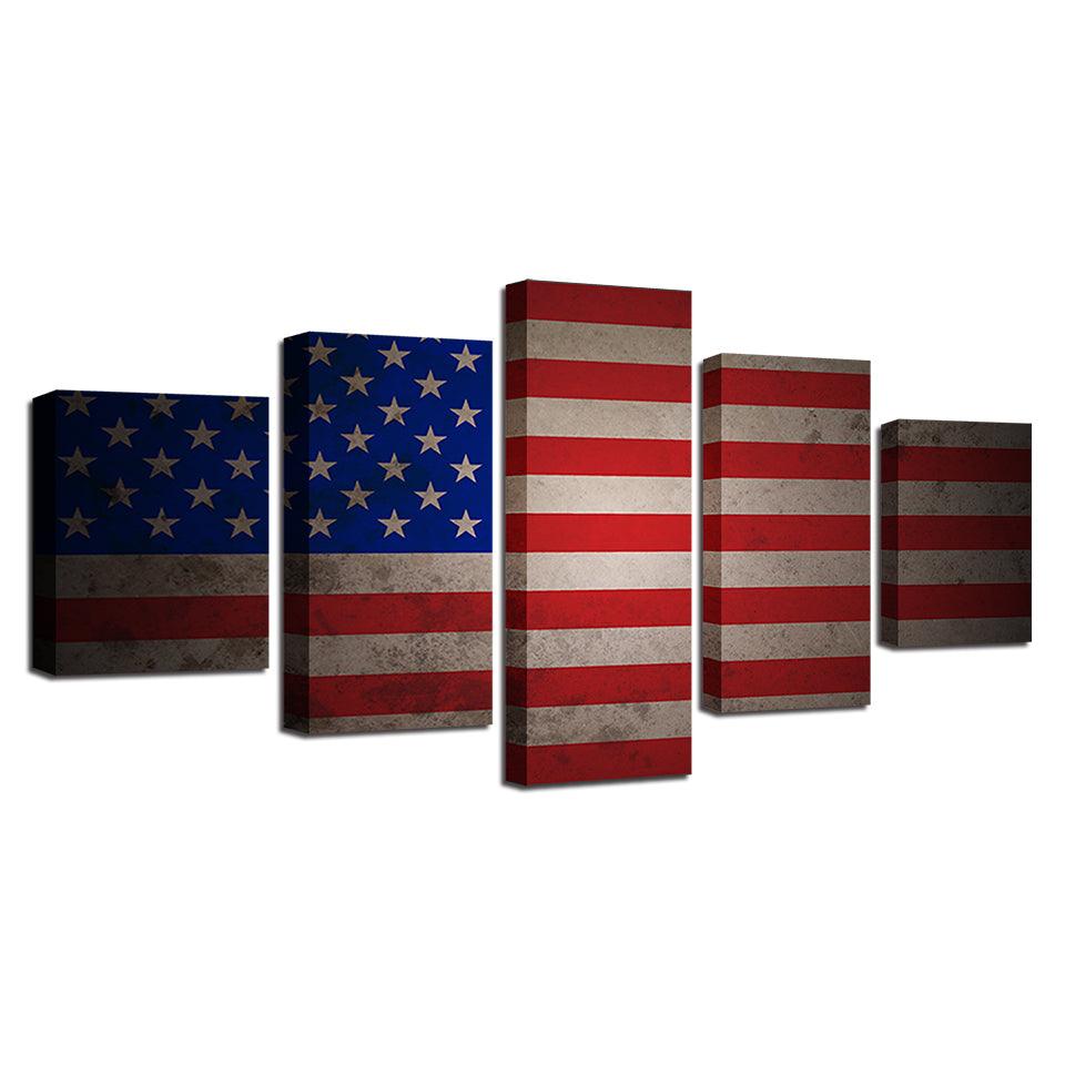 Retro American Flag 5 Piece HD Multi Panel Canvas Wall Art Frame - Original Frame