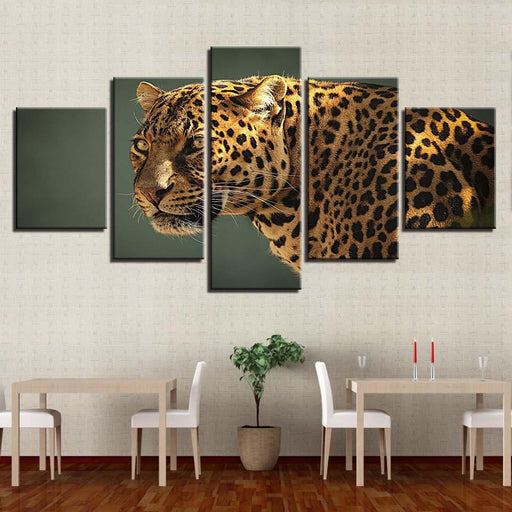 Leopard Stare 5 Piece HD Multi Panel Canvas Wall Art Frame - Original Frame