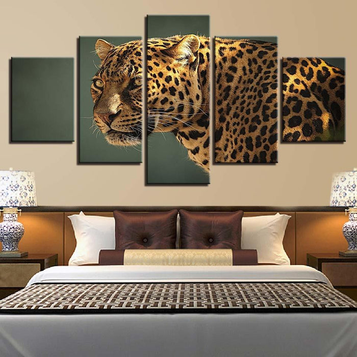 Leopard Stare 5 Piece HD Multi Panel Canvas Wall Art Frame - Original Frame