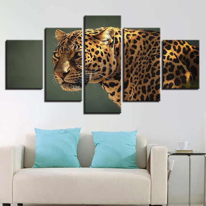 Leopard Stare 5 Piece HD Multi Panel Canvas Wall Art Frame - Original Frame