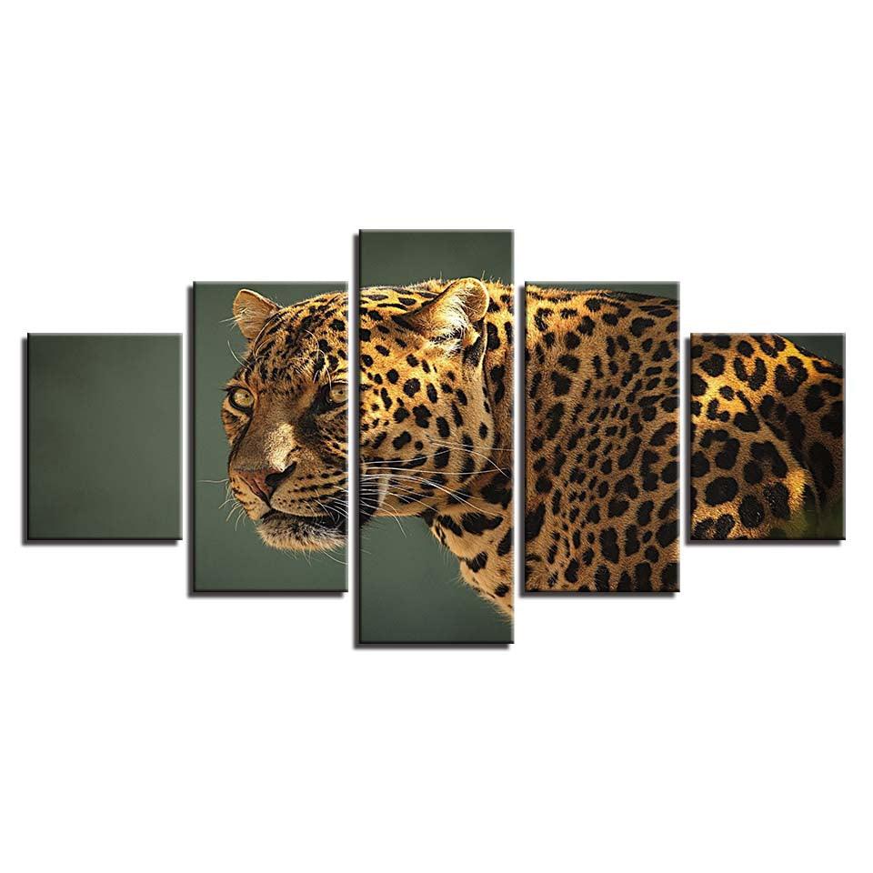 Leopard Stare 5 Piece HD Multi Panel Canvas Wall Art Frame - Original Frame