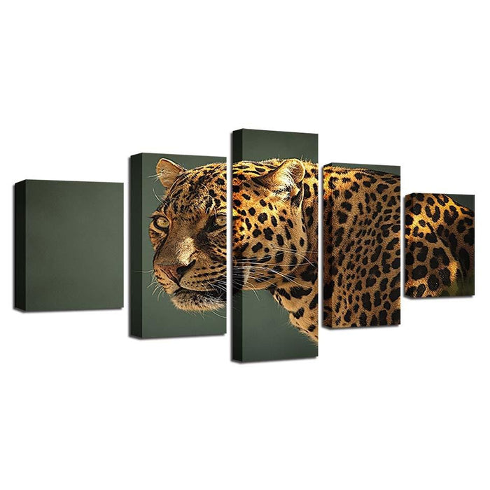 Leopard Stare 5 Piece HD Multi Panel Canvas Wall Art Frame - Original Frame