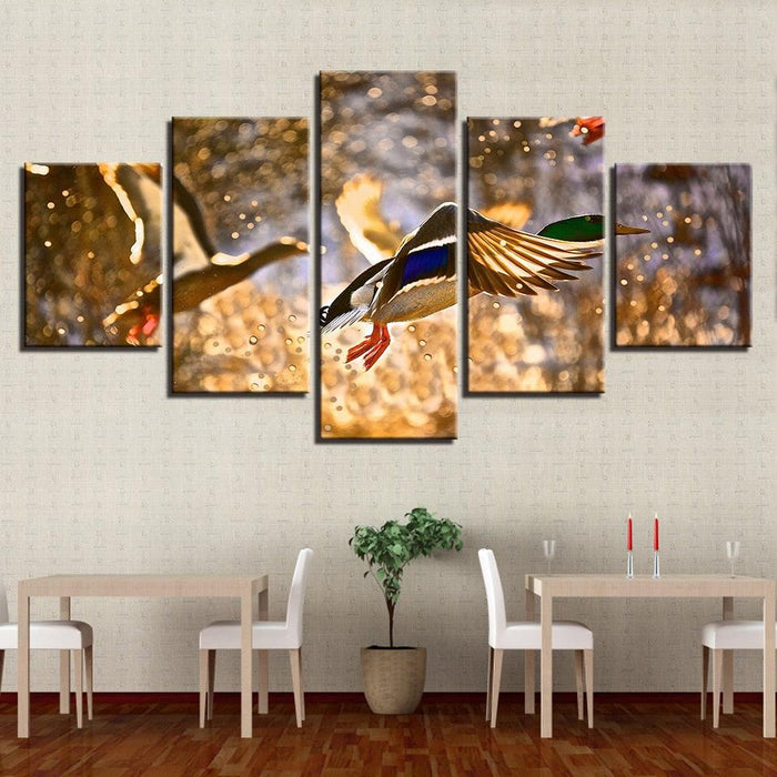Flying Ducks 5 Piece HD Multi Panel Canvas Wall Art Frame
