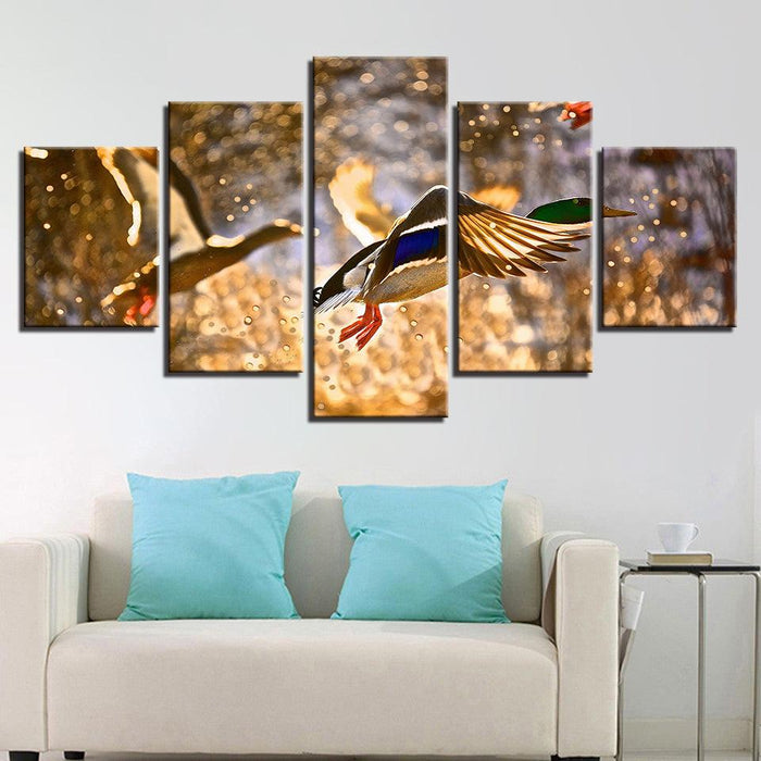 Flying Ducks 5 Piece HD Multi Panel Canvas Wall Art Frame - Original Frame