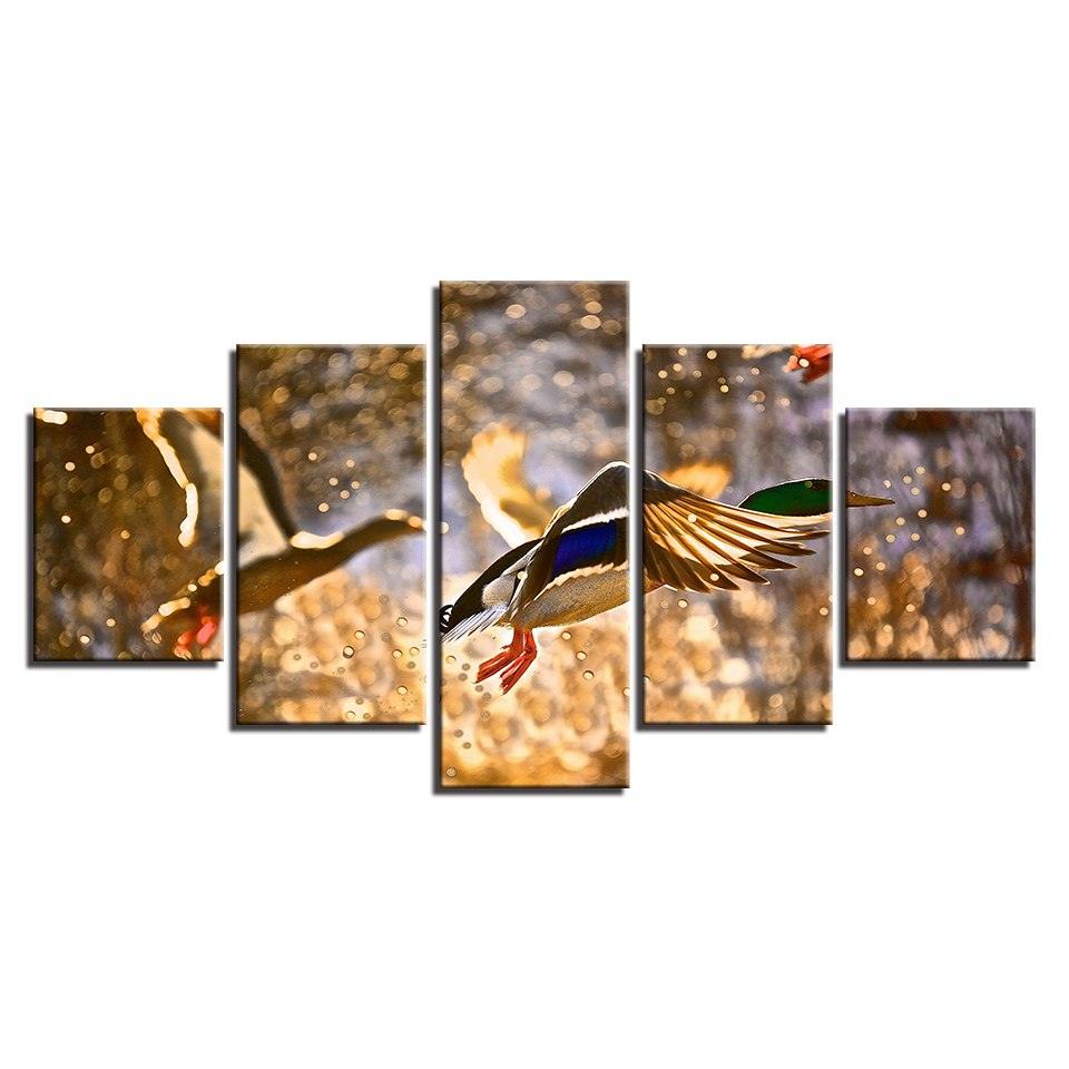 Flying Ducks 5 Piece HD Multi Panel Canvas Wall Art Frame - Original Frame