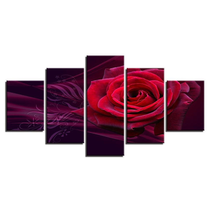 Passionate Red Rose 5 Piece HD Multi Panel Canvas Wall Art Frame