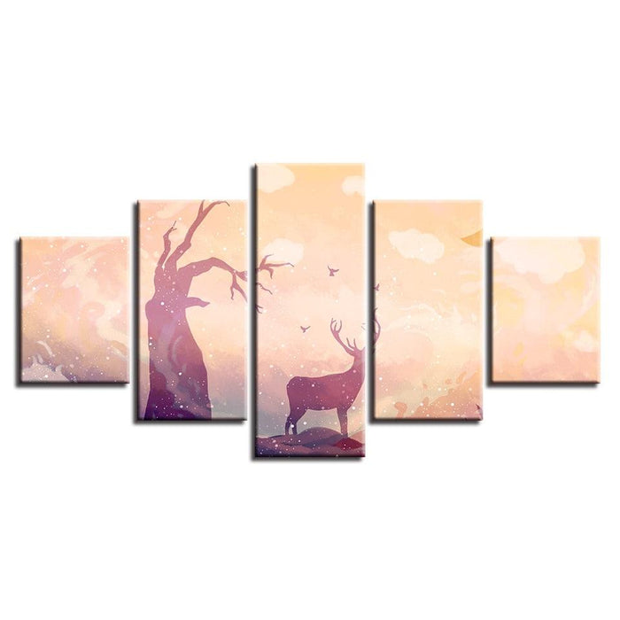 Deer Tree Fantasy 5 Piece HD Multi Panel Canvas Wall Art Frame - Original Frame