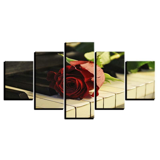 Rose on Piano 5 Piece HD Multi Panel Canvas Wall Art Frame - Original Frame