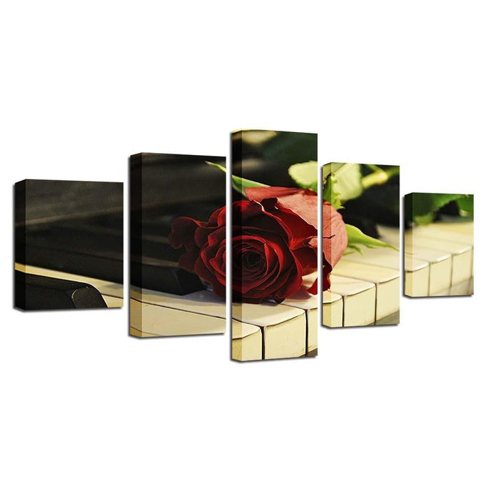 Rose on Piano 5 Piece HD Multi Panel Canvas Wall Art Frame - Original Frame