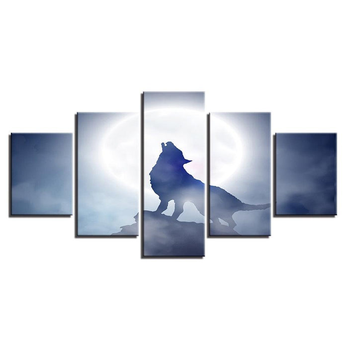 Full Moon Wolf Howl 5 Piece HD Multi Panel Canvas Wall Art Frame - Original Frame