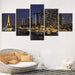 Paris Night 5 Piece HD Multi Panel Canvas Wall Art Frame - Original Frame