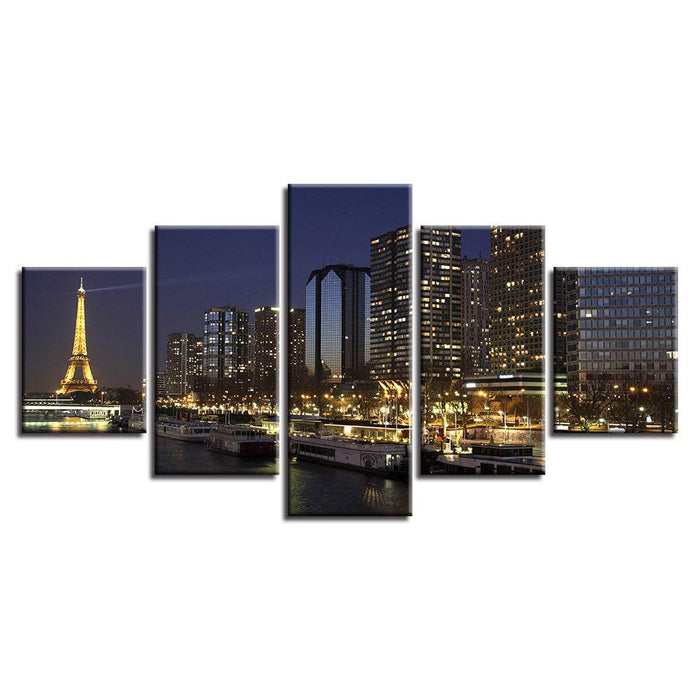 Paris Night 5 Piece HD Multi Panel Canvas Wall Art Frame - Original Frame