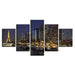 Paris Night 5 Piece HD Multi Panel Canvas Wall Art Frame - Original Frame